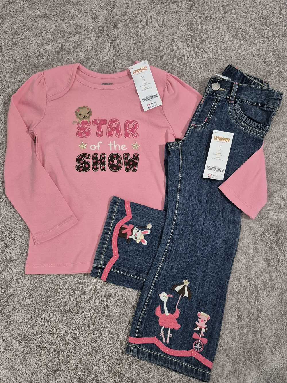 Gymboree Pink Top with Star of the Show & Dark Blue Denim Ballet Jeans 3T
